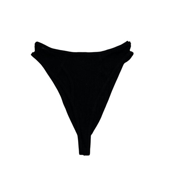 Dion Lee High Cut Micro Rib Bikini Bottoms in Black - Picture 1 of 4